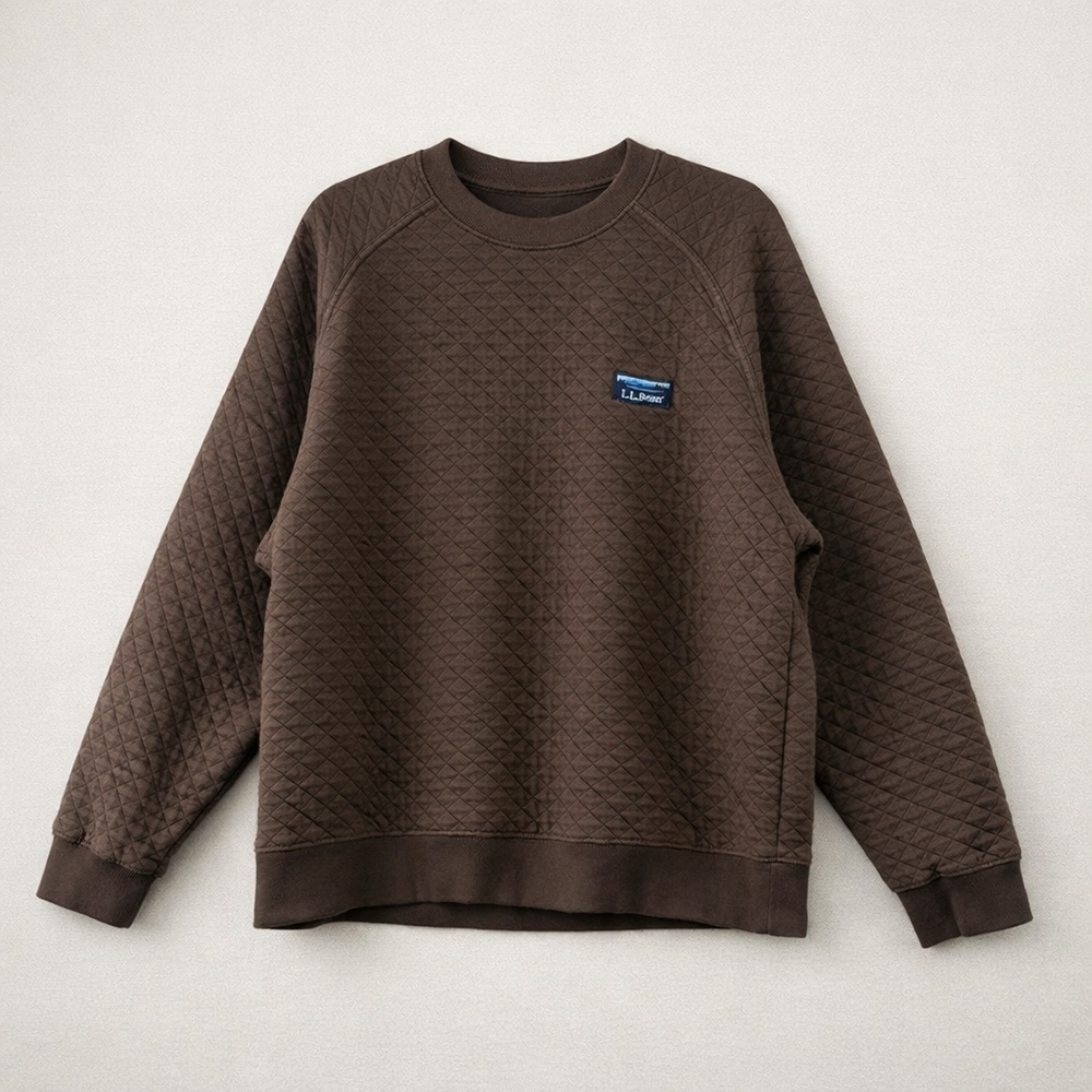 L.L.Bean Quilted Sweatshirt Crewneck Brown Men’s XXL Reg Traditional Fit - Picture 2 of 12